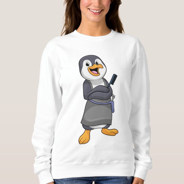 Pinguin als Haarstylistin mit Kamm Sweatshirt (Vorderseite)