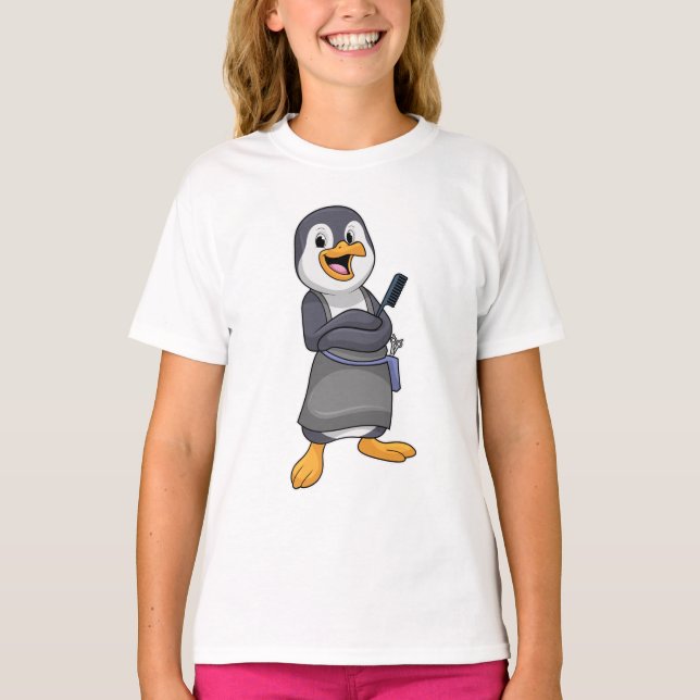 Pinguin als Haarstylistin mit Kamm T-Shirt (Vorderseite)