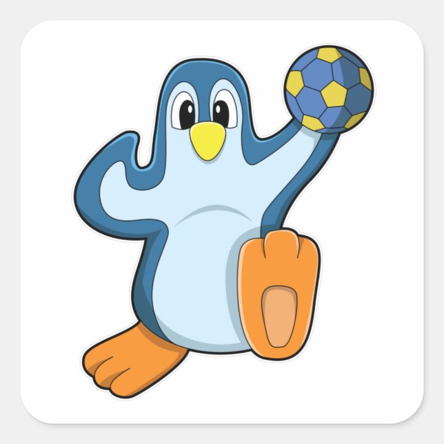 Pinguin als Handballspieler mit Handball Quadratischer Aufkleber (Vorderseite)