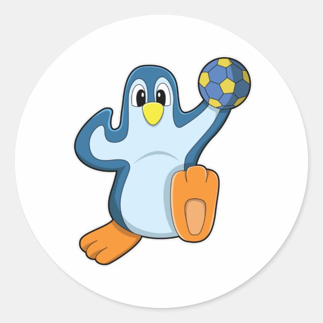 Pinguin als Handballspieler mit Handball Runder Aufkleber (Vorderseite)