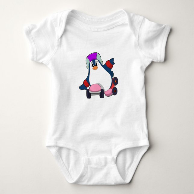Pinguin als Inline-Skater mit Inline-Skaten Baby Strampler (Vorderseite)