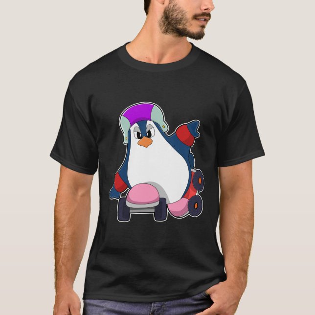 Pinguin als Inline-Skater mit Inline-Skaten T-Shirt (Vorderseite)