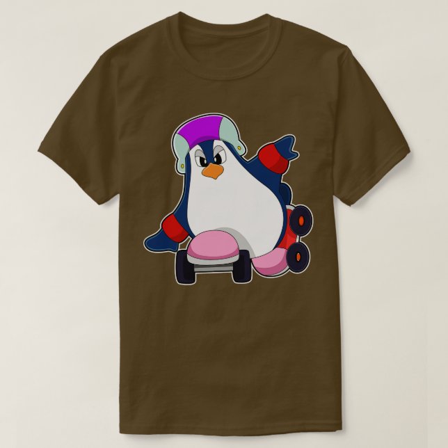 Pinguin als Inline-Skater mit Inline-Skaten T-Shirt (Design vorne)