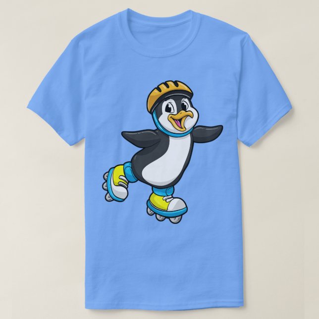 Pinguin als Inline-Skater mit Inline-Skaten und Er T-Shirt (Design vorne)