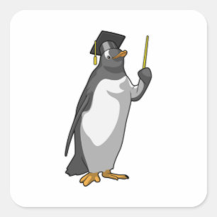 Pinguin als Lehrerin mit Pointer Quadratischer Aufkleber