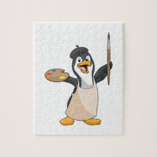 Pinguin als Maler mit Pinsel und Farbe