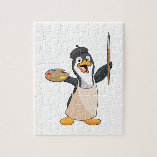 Pinguin als Maler mit Pinsel und Farbe (Vertikal)