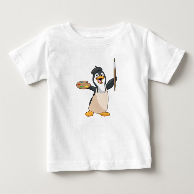 Pinguin als Maler mit Pinsel und Farbe Baby T-shirt (Vorderseite)