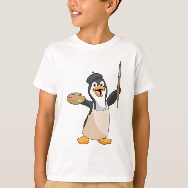 Pinguin als Maler mit Pinsel und Farbe T-Shirt (Vorderseite)