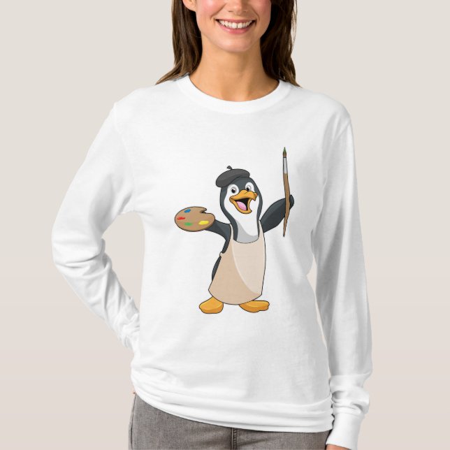 Pinguin als Maler mit Pinsel und Farbe T-Shirt (Vorderseite)