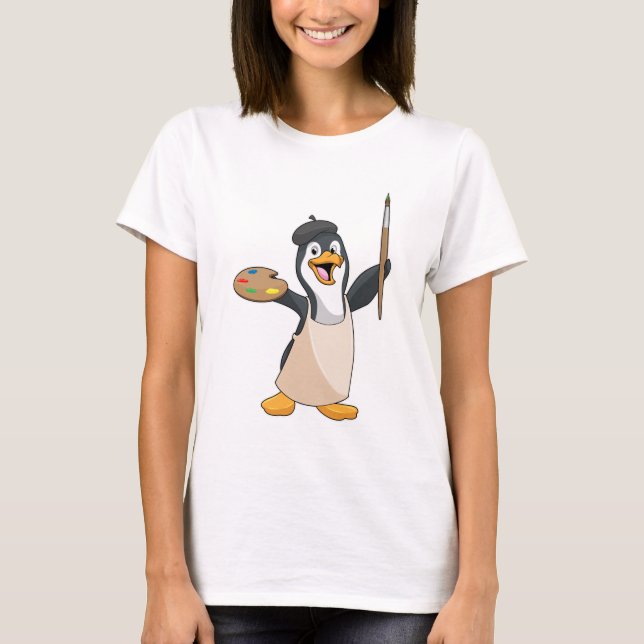 Pinguin als Maler mit Pinsel und Farbe T-Shirt (Vorderseite)