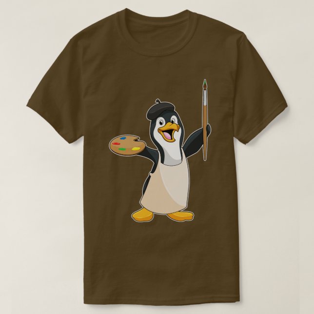 Pinguin als Maler mit Pinselfarbe T-Shirt (Design vorne)