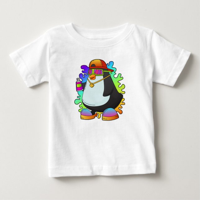 Pinguin als Maler mit Spray Baby T-shirt (Vorderseite)