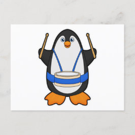 Pinguin als Musiker mit Drum Postkarte