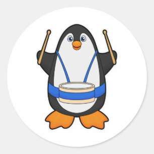 Pinguin als Musiker mit Drum Runder Aufkleber