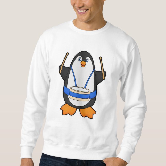 Pinguin als Musiker mit Drum Sweatshirt (Vorderseite)