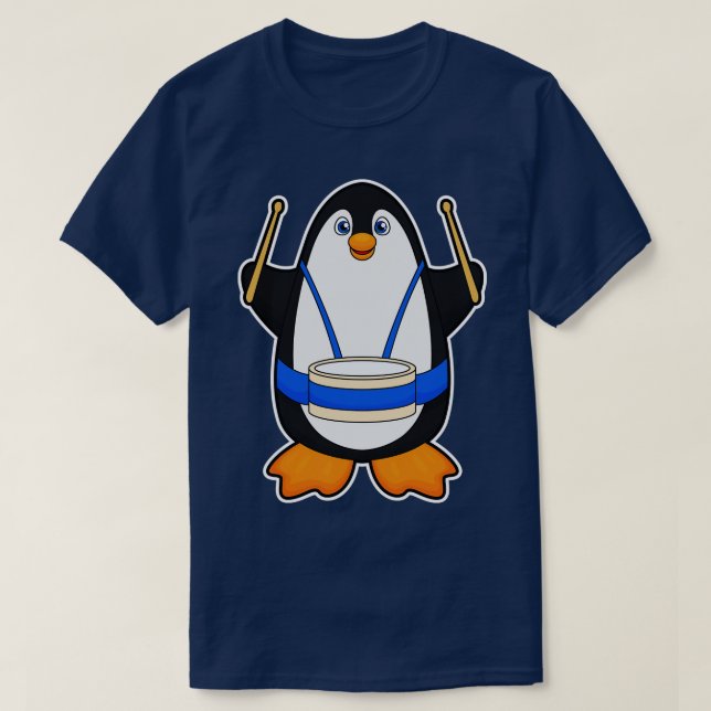 Pinguin als Musiker mit Drum T-Shirt (Design vorne)