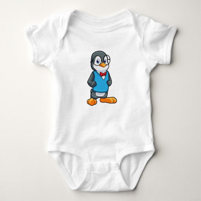 Pinguin als Nerd mit Brille Baby Strampler (Vorderseite)