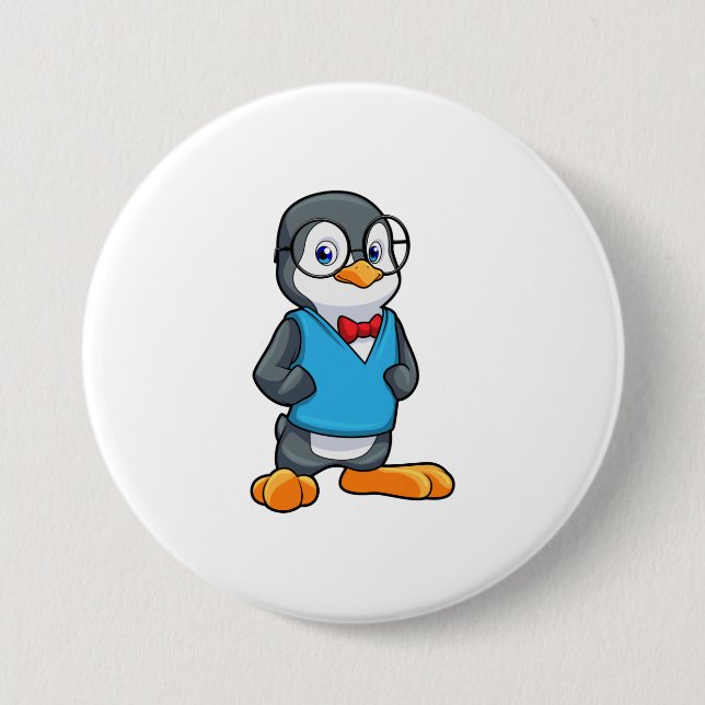 Pinguin als Nerd mit Brille Button (Vorderseite)