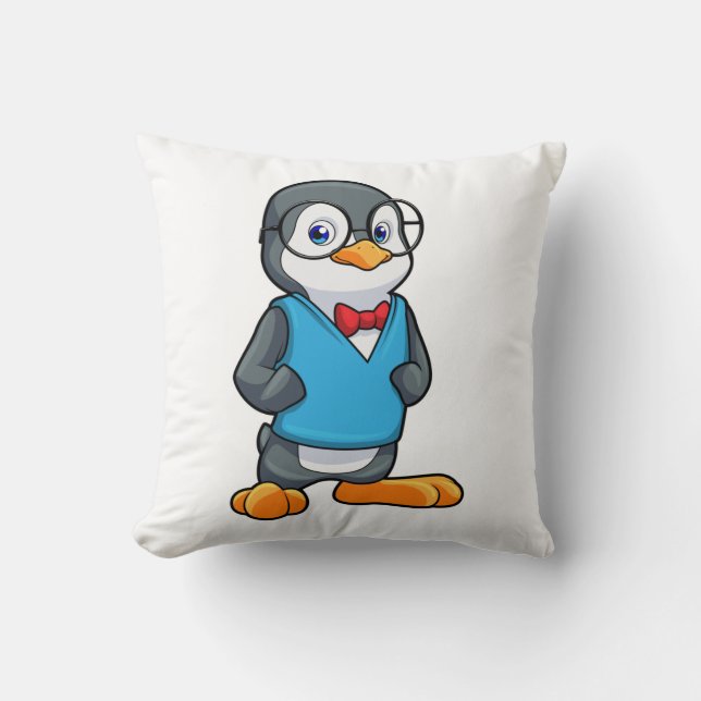 Pinguin als Nerd mit Brille Kissen (Vorderseite)