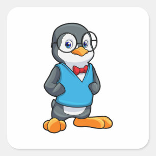Pinguin als Nerd mit Brille Quadratischer Aufkleber