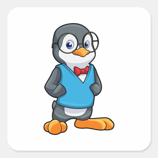 Pinguin als Nerd mit Brille Quadratischer Aufkleber (Vorderseite)