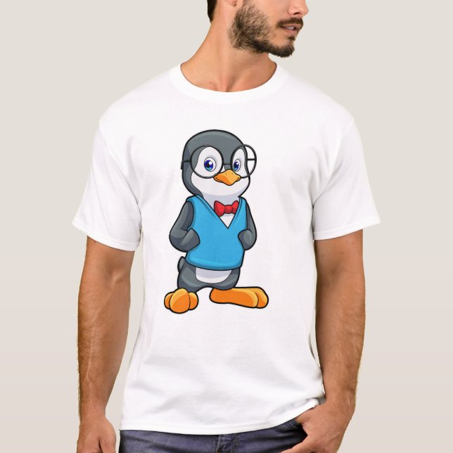Pinguin als Nerd mit Brille T-Shirt (Vorderseite)