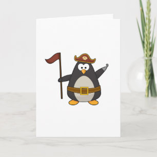 Pinguin als Pirat mit Piratengürtel & Hut Karte