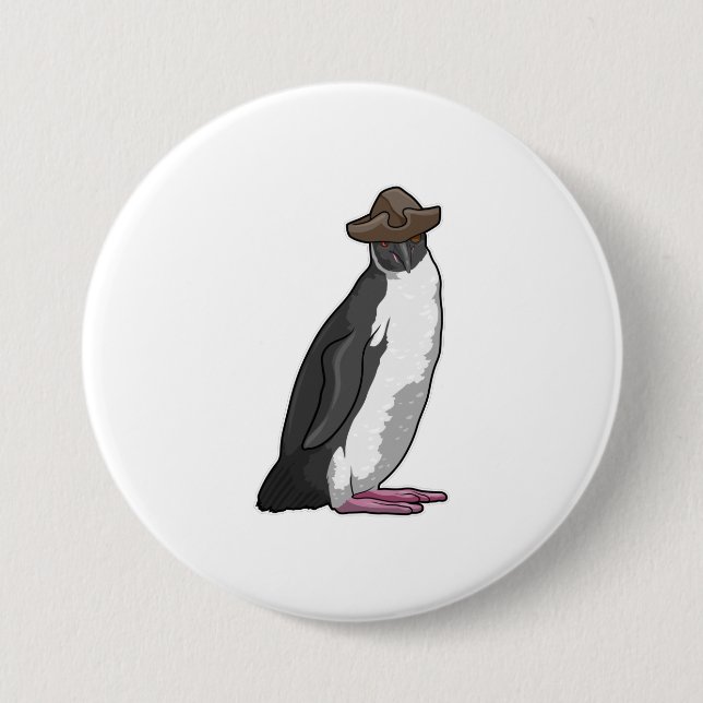Pinguin als Pirate mit Hut Button (Vorderseite)