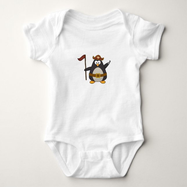 Pinguin als Pirate mit Piratengürtel & Hut Baby Strampler (Vorderseite)