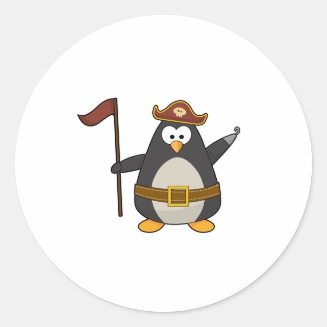 Pinguin als Pirate mit Piratengürtel & Hut Runder Aufkleber (Vorderseite)
