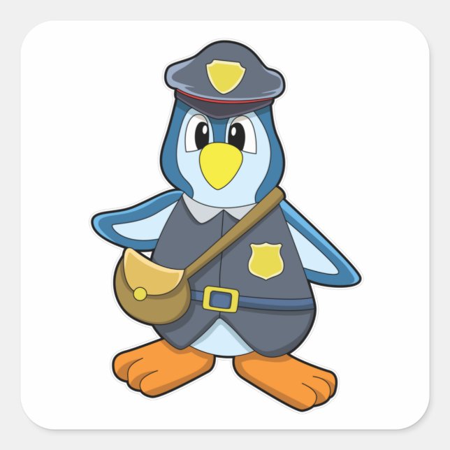 Pinguin als Polizin mit Handtasche Quadratischer Aufkleber (Vorderseite)