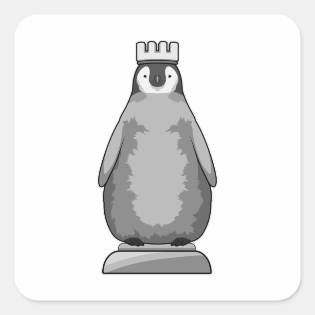 Pinguin als Schachstück King Quadratischer Aufkleber (Vorderseite)
