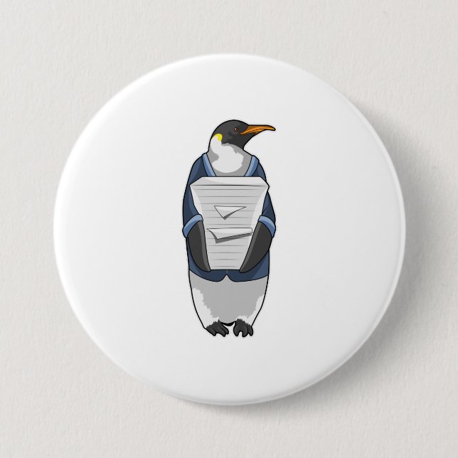 Pinguin als Sekretär mit Papierstapel Button (Vorderseite)