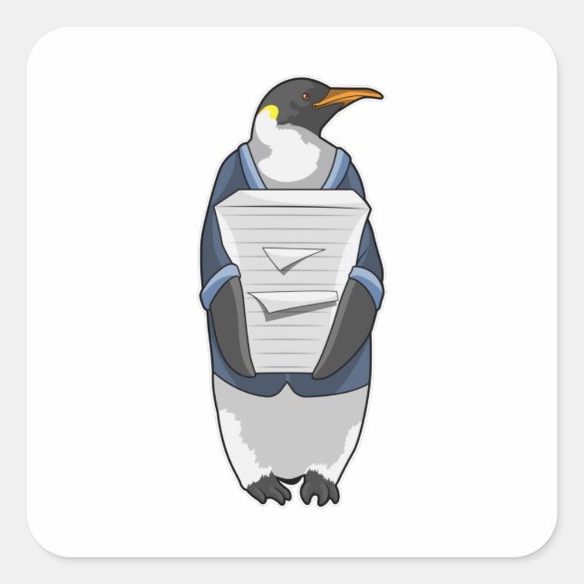 Pinguin als Sekretär mit Papierstapel Quadratischer Aufkleber (Vorderseite)