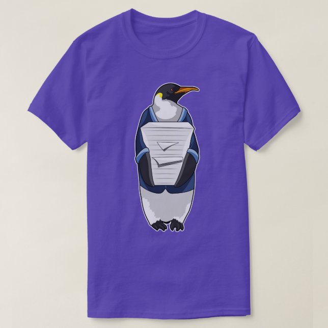 Pinguin als Sekretär mit Papierstapel T-Shirt (Design vorne)