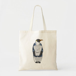 Pinguin als Sekretär mit Papierstapel Tragetasche