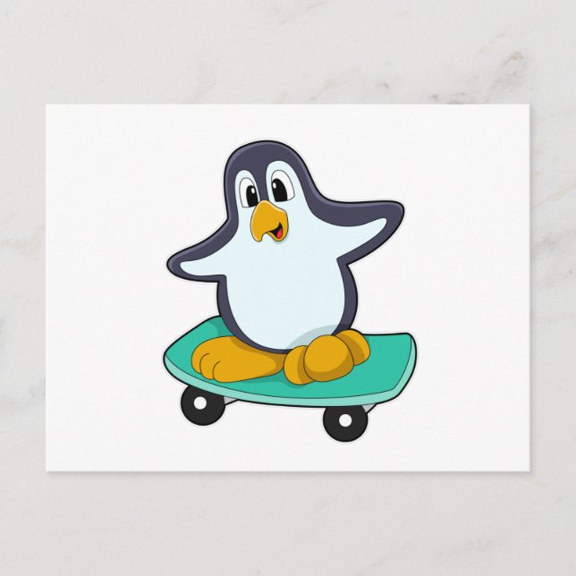Pinguin als Skater auf Skateboard Postkarte (Vorderseite)
