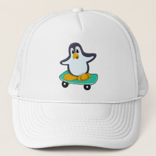 Pinguin als Skater auf Skateboard Truckerkappe