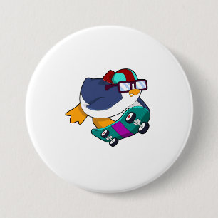 Pinguin als Skater mit Skateboard Button