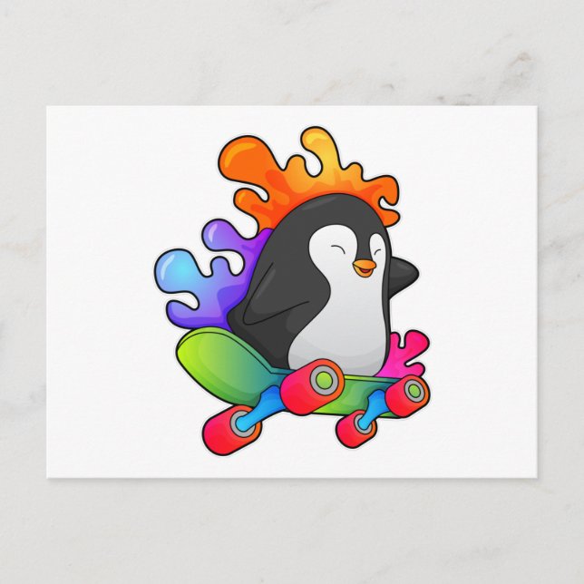 Pinguin als Skater mit Skateboard Postkarte (Vorderseite)