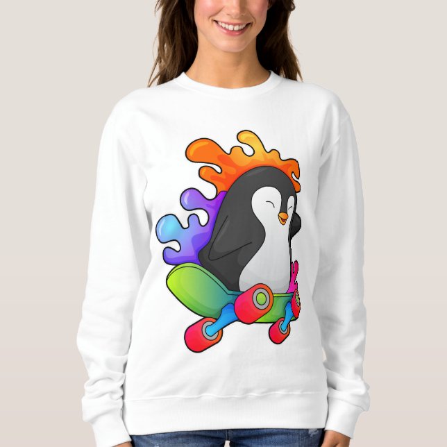 Pinguin als Skater mit Skateboard Sweatshirt (Vorderseite)