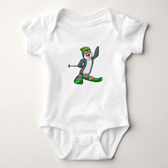 Pinguin als Skier mit Ski & Cap Baby Strampler (Vorderseite)