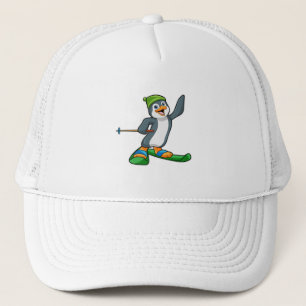 Pinguin als Skier mit Ski & Cap Truckerkappe
