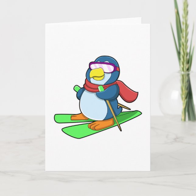 Pinguin als Skier mit Ski Scarf & Sonnenbrille Karte (Vorderseite)