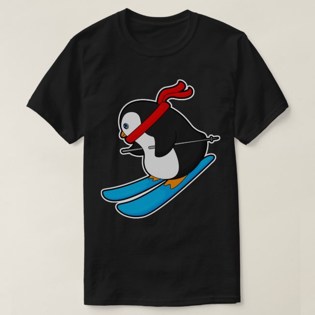 Pinguin als Skifahrer mit Ski 1 T-Shirt (Design vorne)