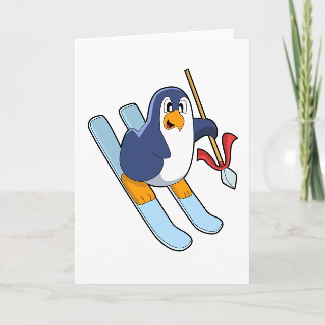 Pinguin als Skifahrer mit Ski Karte (Vorderseite)