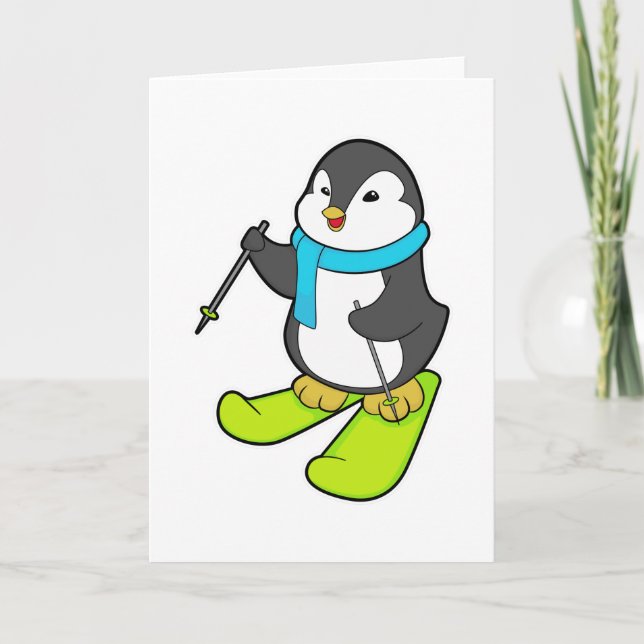 Pinguin als Skifahrer mit Ski Karte (Vorderseite)