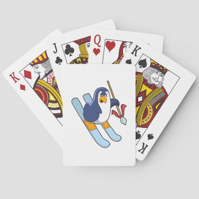 Pinguin als Skifahrer mit Ski Spielkarten (Rückseite)