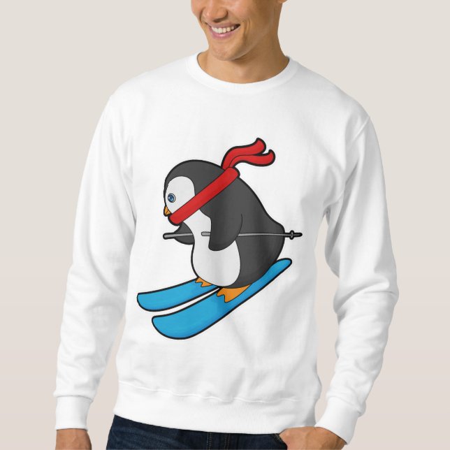 Pinguin als Skifahrer mit Ski Sweatshirt (Vorderseite)